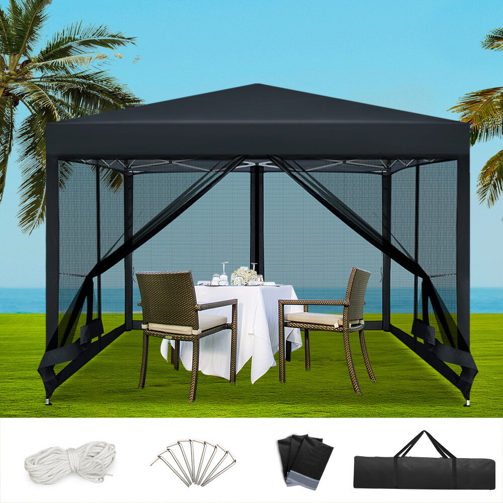 Instahut Gazebo Pop Up Marquee 3x3m Wedding Party Outdoor Camping Tent Canopy Shade Mesh Wall Black Instahut Gazebo Pop Up Marquee 3x3m Wedding Party Outdoor Camping Tent Canopy Shade Mesh Wall Black