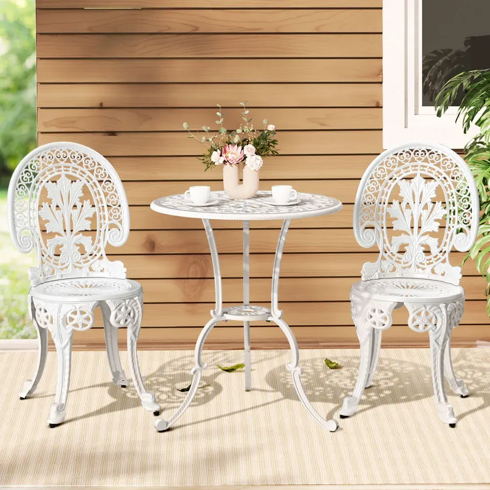 Gardeon 3PC Patio Furniture Outdoor Bistro Set Dining Chairs Aluminium White Gardeon 3PC Patio Furniture Outdoor Bistro Set Dining Chairs Aluminium White