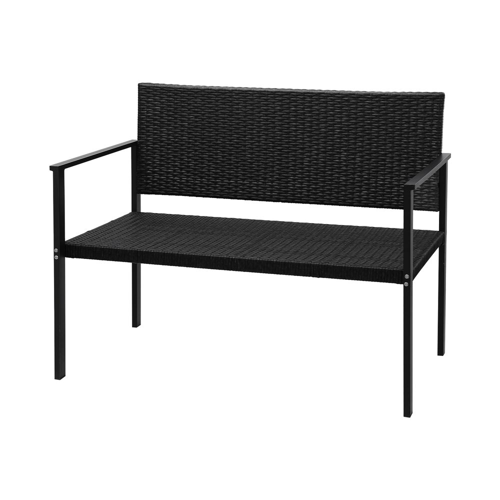 Gardeon Outdoor Garden Bench Seat Rattan Chair Steel Patio Furniture Park Black Gardeon Outdoor Garden Bench Seat Rattan Chair Steel Patio Furniture Park Black