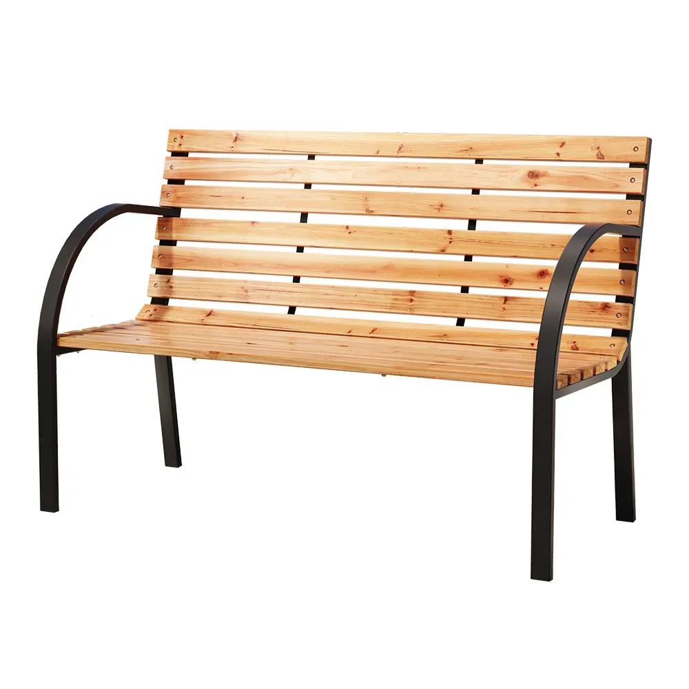 Outdoor Garden Bench Seat 120cm Wooden Steel 2 Seater Patio Furniture Natural Outdoor Garden Bench Seat 120cm Wooden Steel 2 Seater Patio Furniture Natural