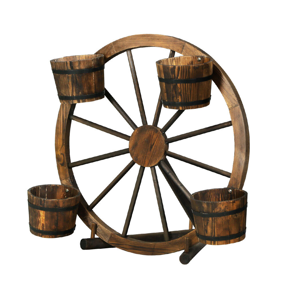 Gardeon Garden Decor Plant Stand Outdoor Ornament Wooden Wagon Wheel 80cm Gardeon Garden Decor Plant Stand Outdoor Ornament Wooden Wagon Wheel 80cm