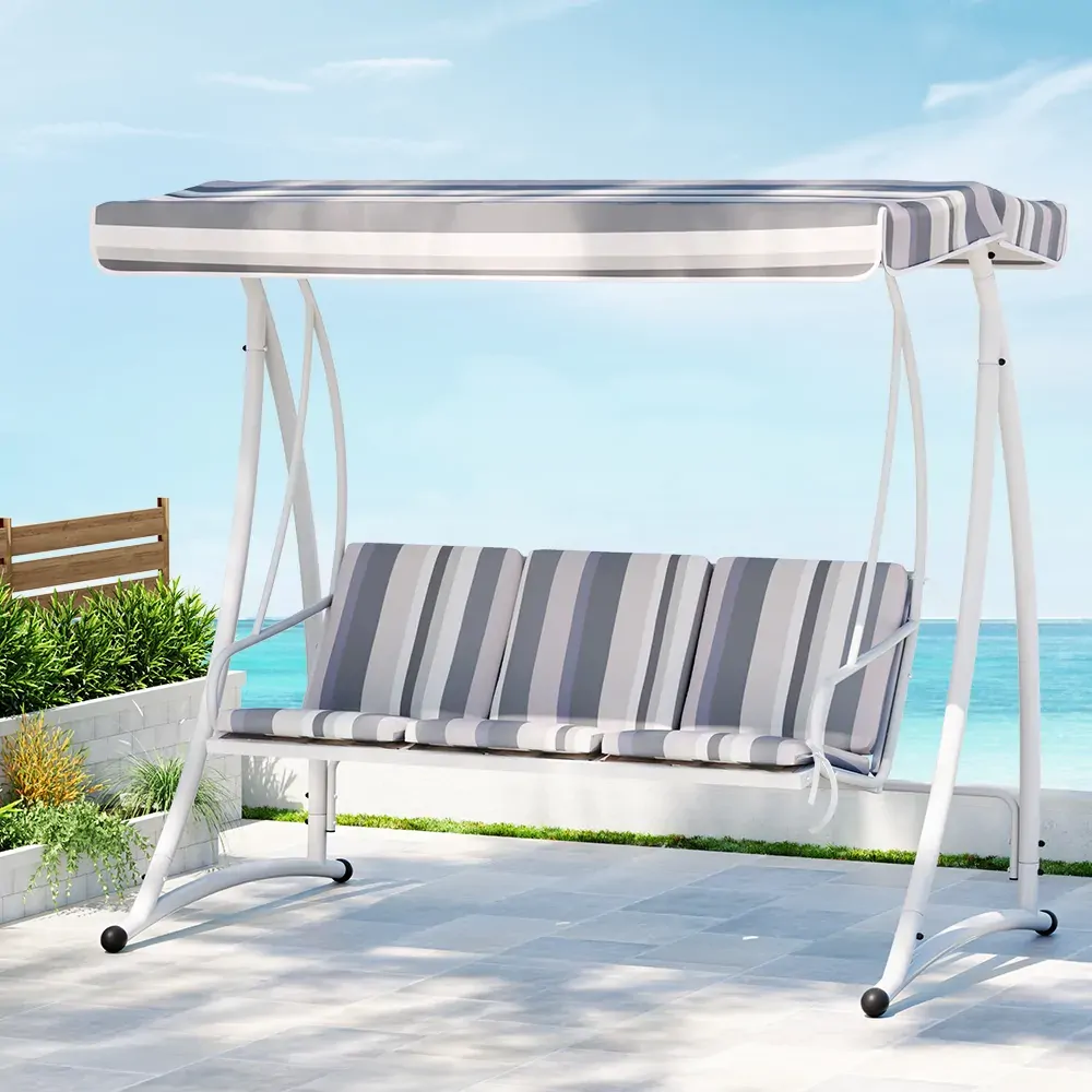 Outdoor Swing Chair Garden Bench Furniture Canopy 3 Seater White Grey Outdoor Swing Chair Garden Bench Furniture Canopy 3 Seater White Grey