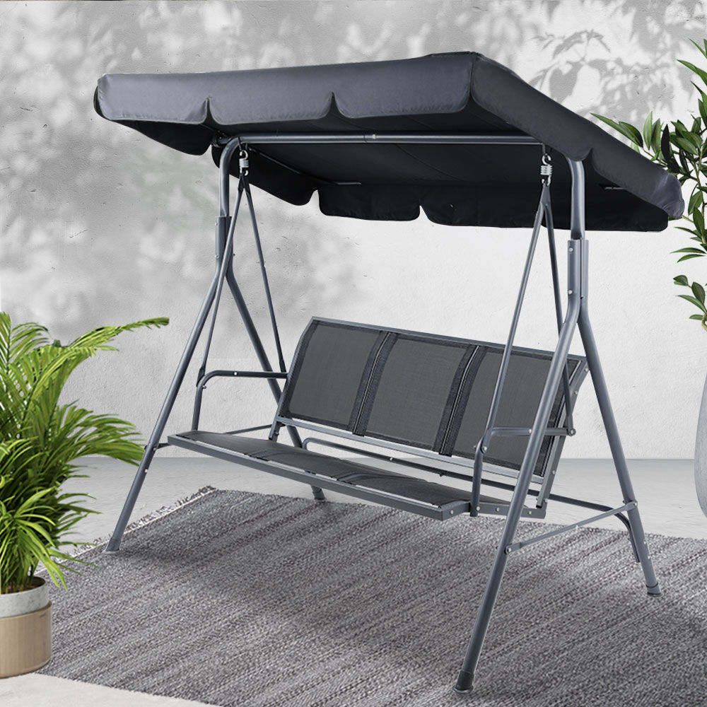 Outdoor Swing Chair Garden Bench Furniture Canopy 3 Seater Mesh Black Outdoor Swing Chair Garden Bench Furniture Canopy 3 Seater Mesh Black