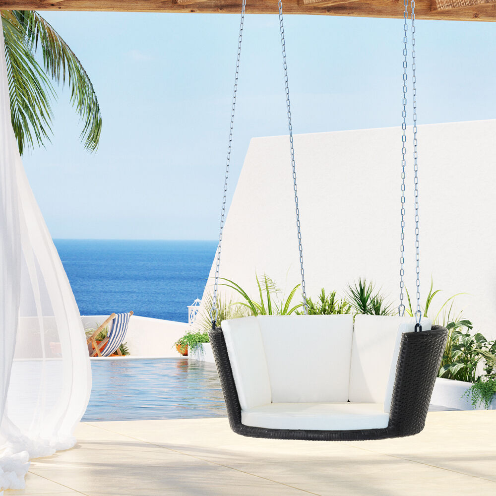 Rattan Porch Swing Chair With Chain Cushion Outdoor Furniture Black Rattan Porch Swing Chair With Chain Cushion Outdoor Furniture Black