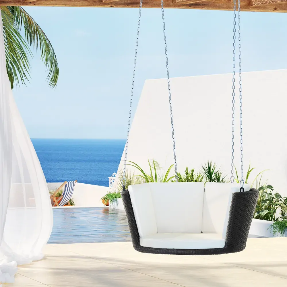 Rattan Porch Swing Chair With Chain Cushion Outdoor Furniture Black Rattan Porch Swing Chair With Chain Cushion Outdoor Furniture Black