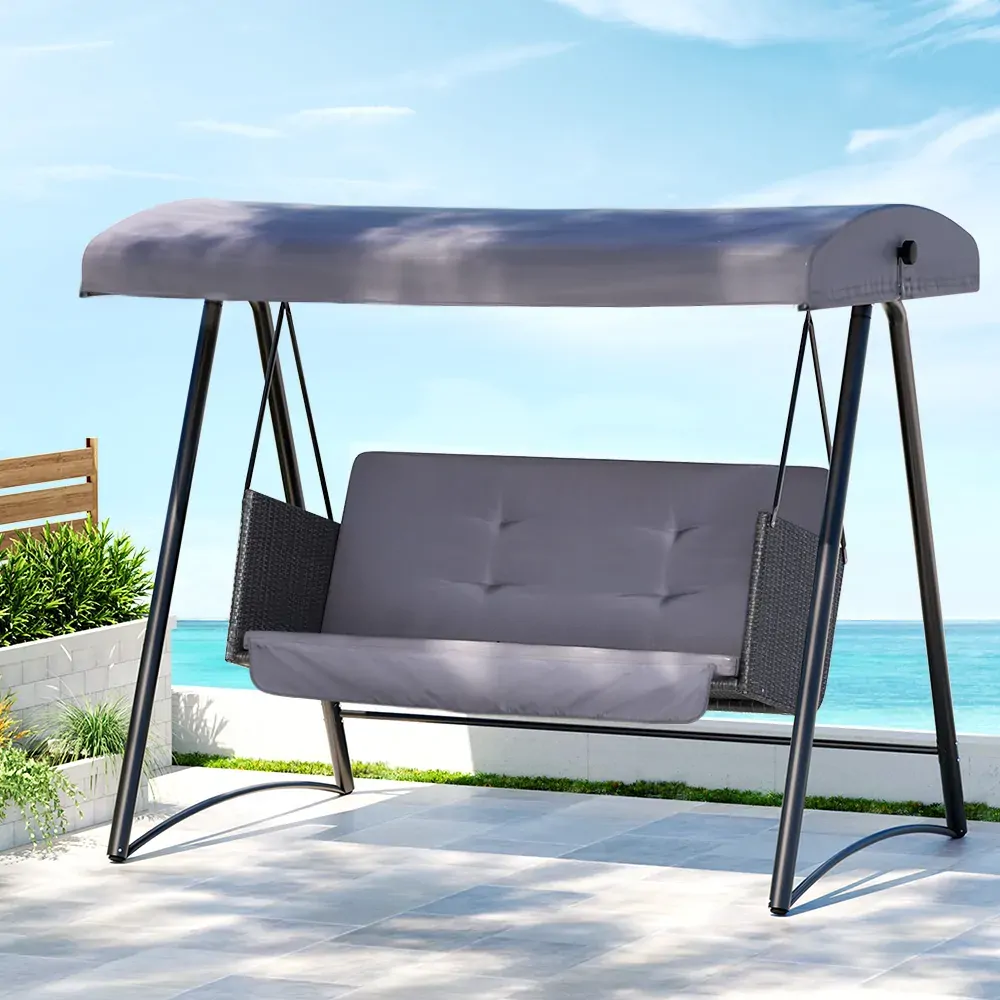 Outdoor Swing Chair Garden Bench Furniture Canopy 3 Seater Rattan Grey Outdoor Swing Chair Garden Bench Furniture Canopy 3 Seater Rattan Grey