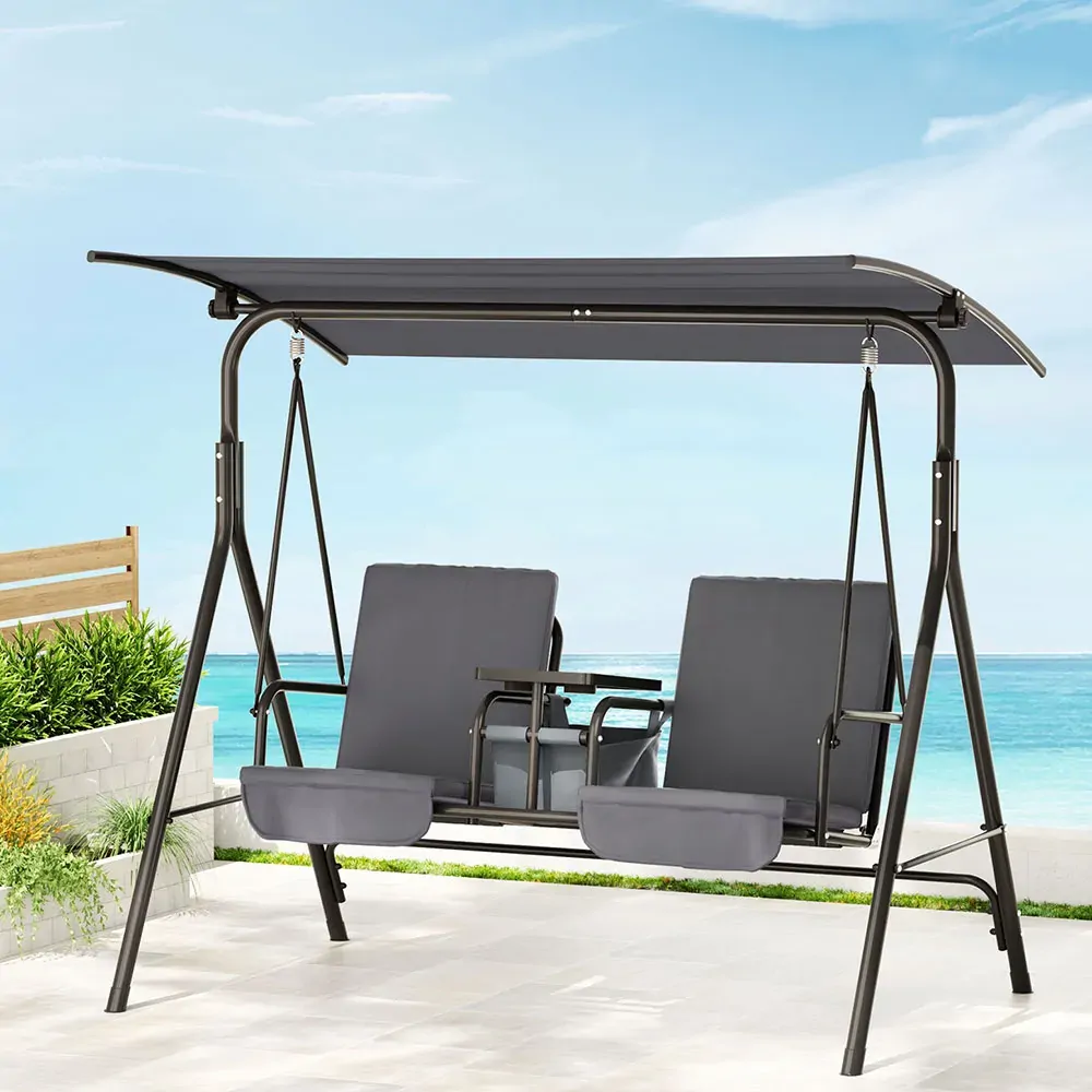 Outdoor Swing Chair Garden Furniture Canopy Cup Holder 2 Seater Grey Outdoor Swing Chair Garden Furniture Canopy Cup Holder 2 Seater Grey