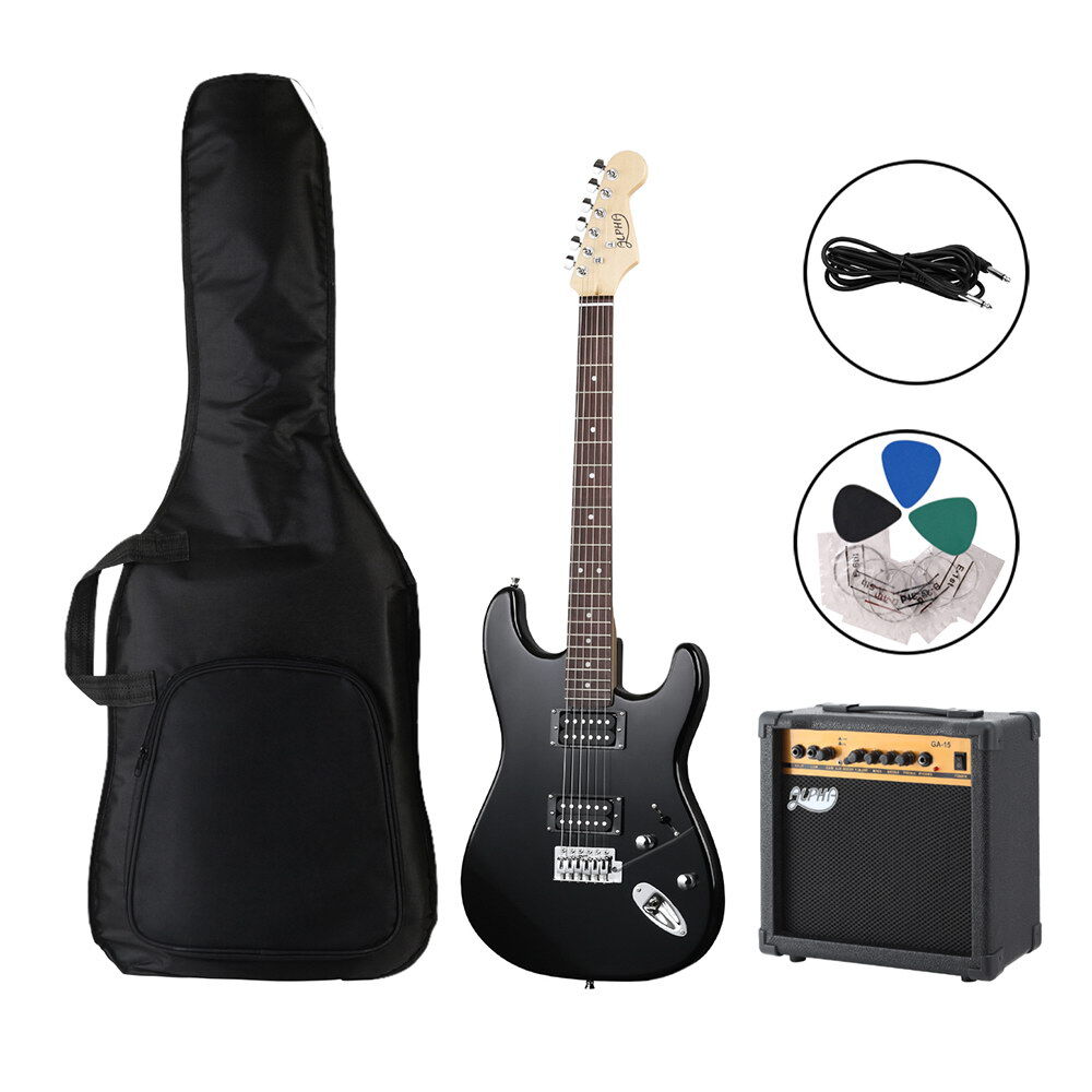 Alpha Electric Guitar Music String Instrument 20W Amplifier Black Alpha Electric Guitar Music String Instrument 20W Amplifier Black
