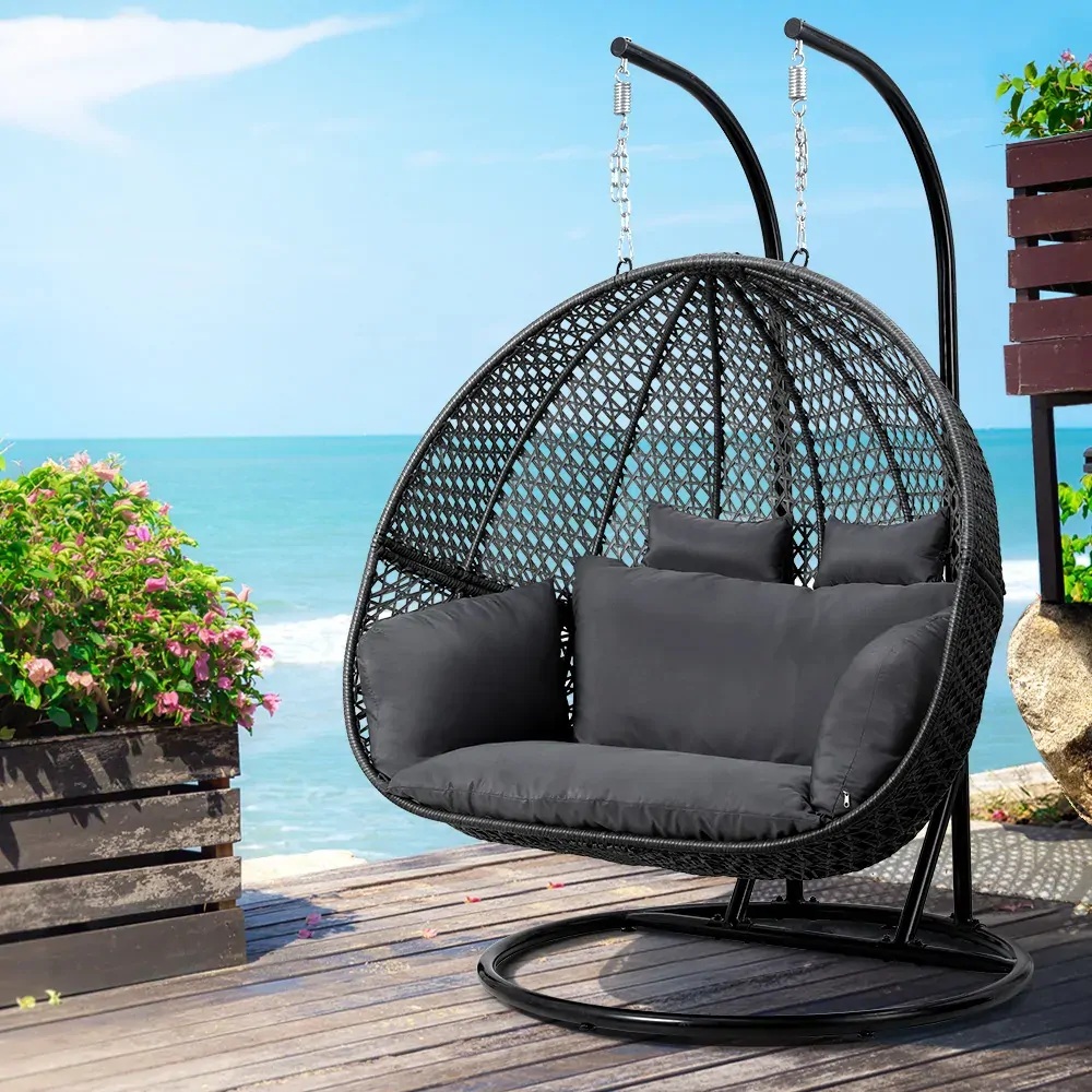 Outdoor Egg Swing Chair Hanging Pod Chair Wicker Cushion 2 Person Grey Outdoor Egg Swing Chair Hanging Pod Chair Wicker Cushion 2 Person Grey