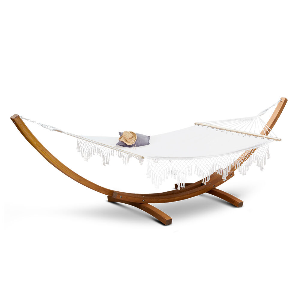 Hammock Bed Outdoor Camping Garden Tassel Timber Hammock White Hammock Bed Outdoor Camping Garden Tassel Timber Hammock White