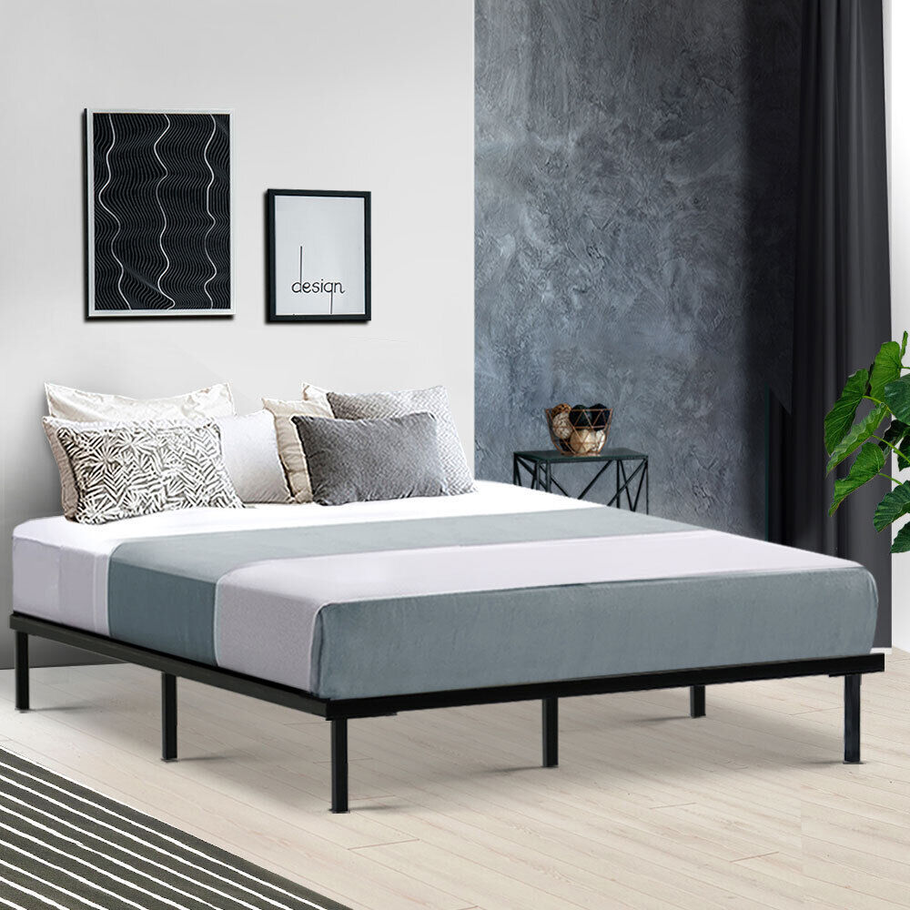 Metal Bed Frame Mattress Base Platform Wooden Black TED Metal Bed Frame Mattress Base Platform Wooden Black TED