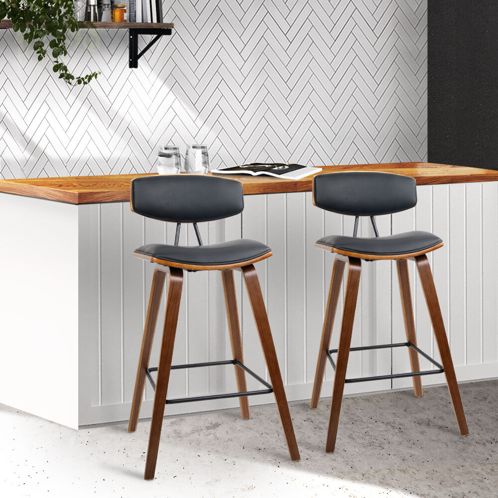 PU Leather Circular Footrest Bar Stools - Black PU Leather Circular Footrest Bar Stools - Black