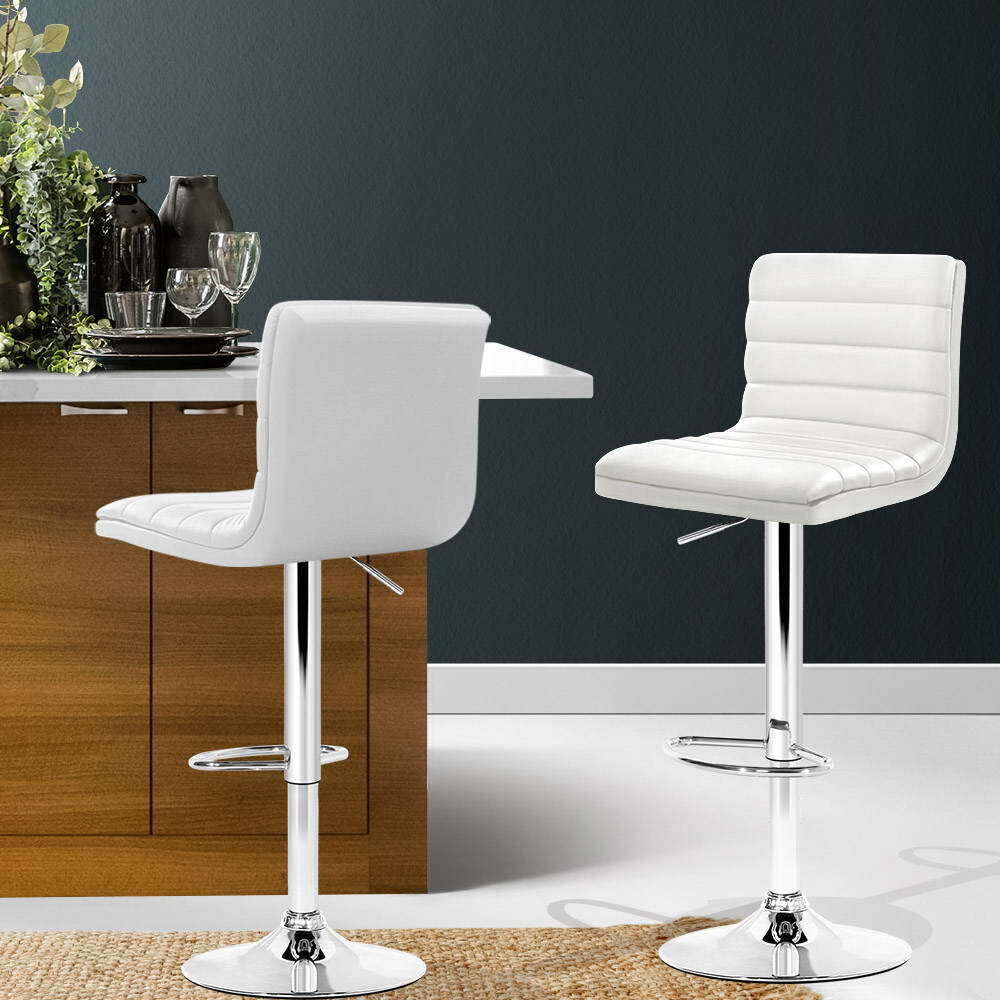 Set of 2 PU Leather Bar Stools Padded Line Style Set of 2 PU Leather Bar Stools Padded Line Style