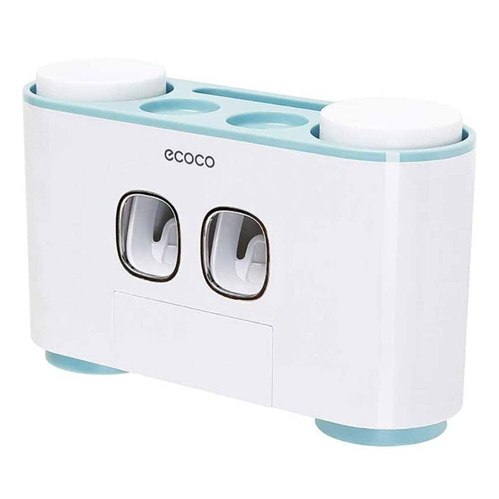 Ecoco Wall-Mounted Toothbrush Holder with 2 Toothpaste Dispensers 4 Cups and 5 Toothbrush Slots Toiletries Bathroom Storage Rack Ecoco Wall-Mounted Toothbrush Holder with 2 Toothpaste Dispensers 4 Cups and 5 Toothbrush Slots Toiletries Bathroom Storage Rack