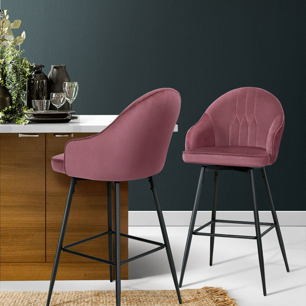 Set of 2 Bar Stools Kitchen Stool Dining Chairs Velvet Chair Barstool Mesial Set of 2 Bar Stools Kitchen Stool Dining Chairs Velvet Chair Barstool Mesial