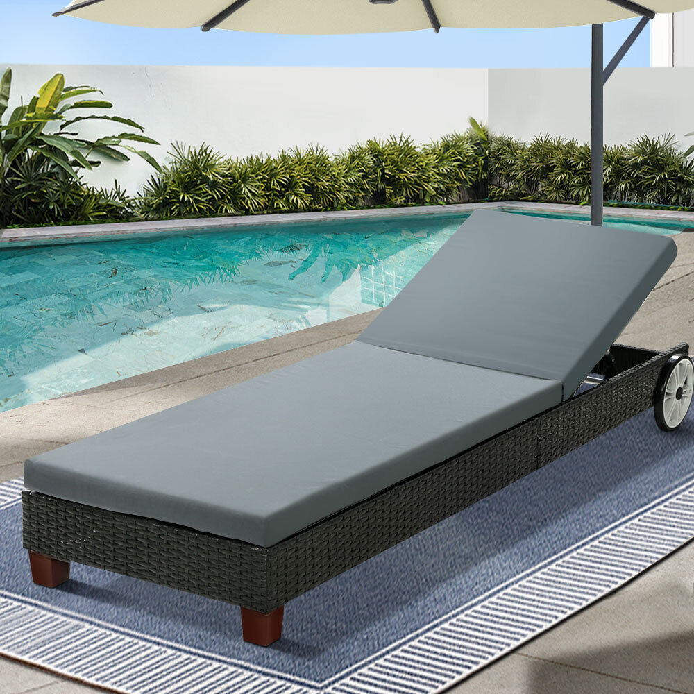 Sun Lounge Wicker Lounger Day Bed Wheel Patio Outdoor Furniture Setting Sun Lounge Wicker Lounger Day Bed Wheel Patio Outdoor Furniture Setting