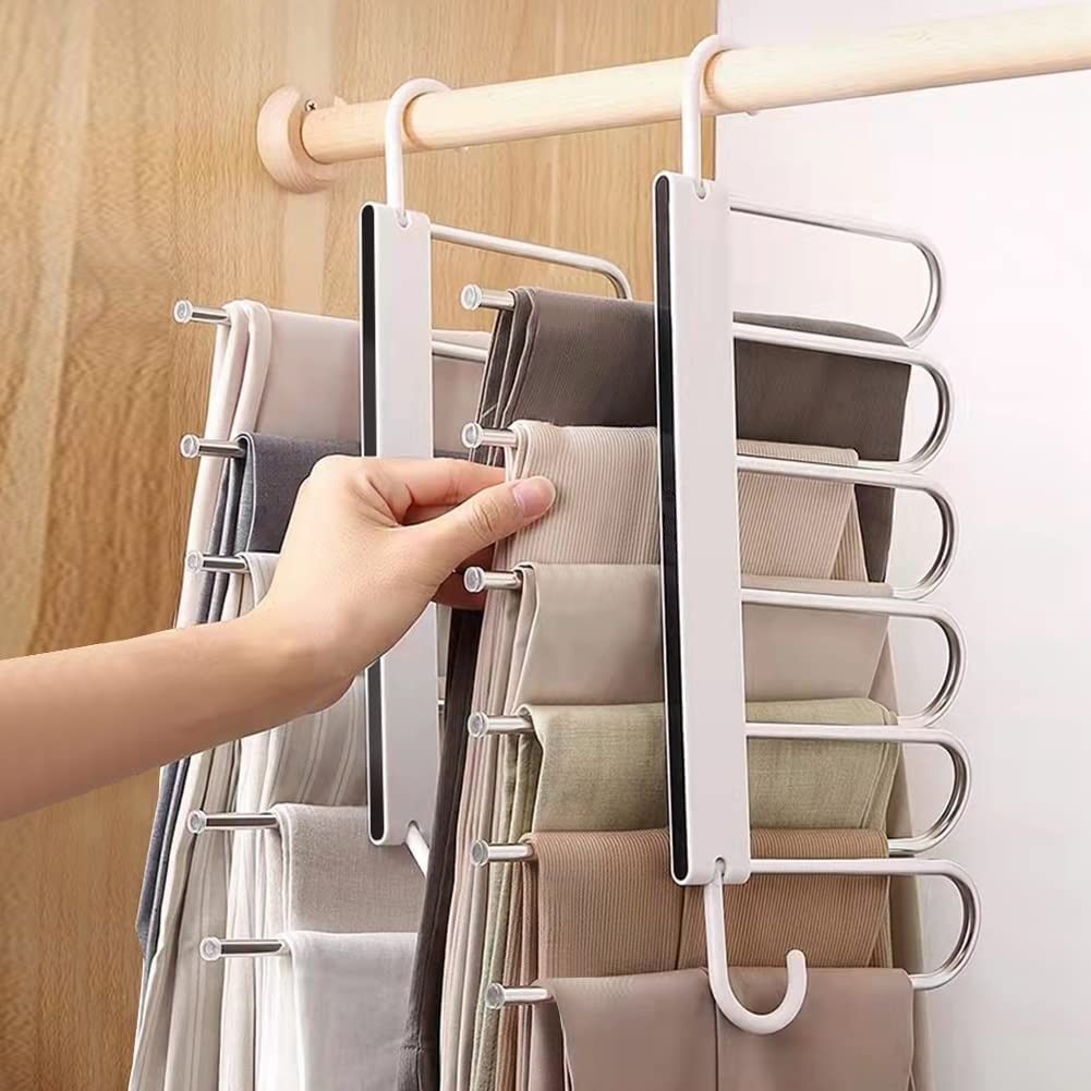 2 Pack Adjustable Multi-Layer Pants Hanger for Wardrobe and Home Storage (White) 2 Pack Adjustable Multi-Layer Pants Hanger for Wardrobe and Home Storage (White)