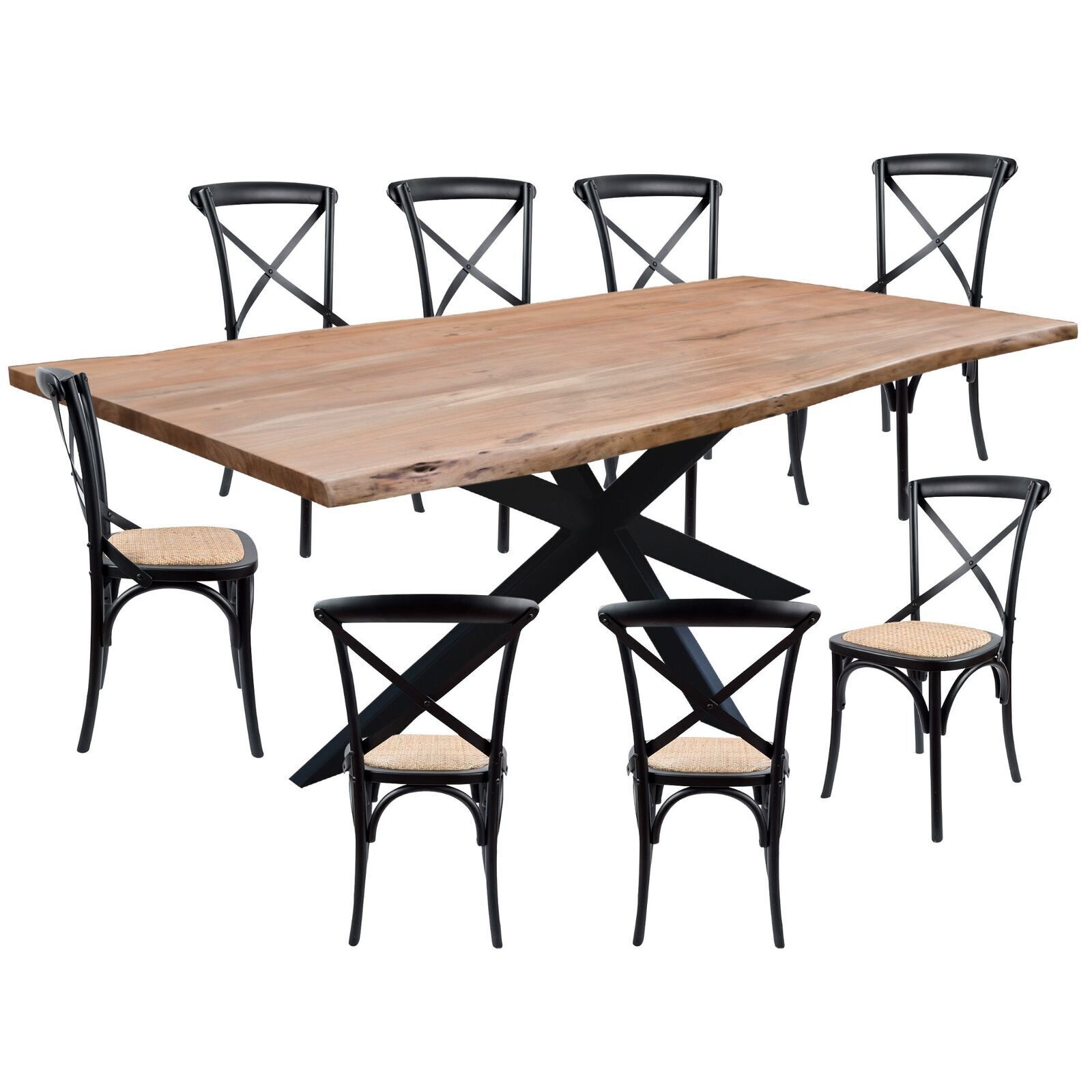 Lantana 9pc 240cm Dining Table 8 Black Chair Set Live Edge Acacia Wood Lantana 9pc 240cm Dining Table 8 Black Chair Set Live Edge Acacia Wood