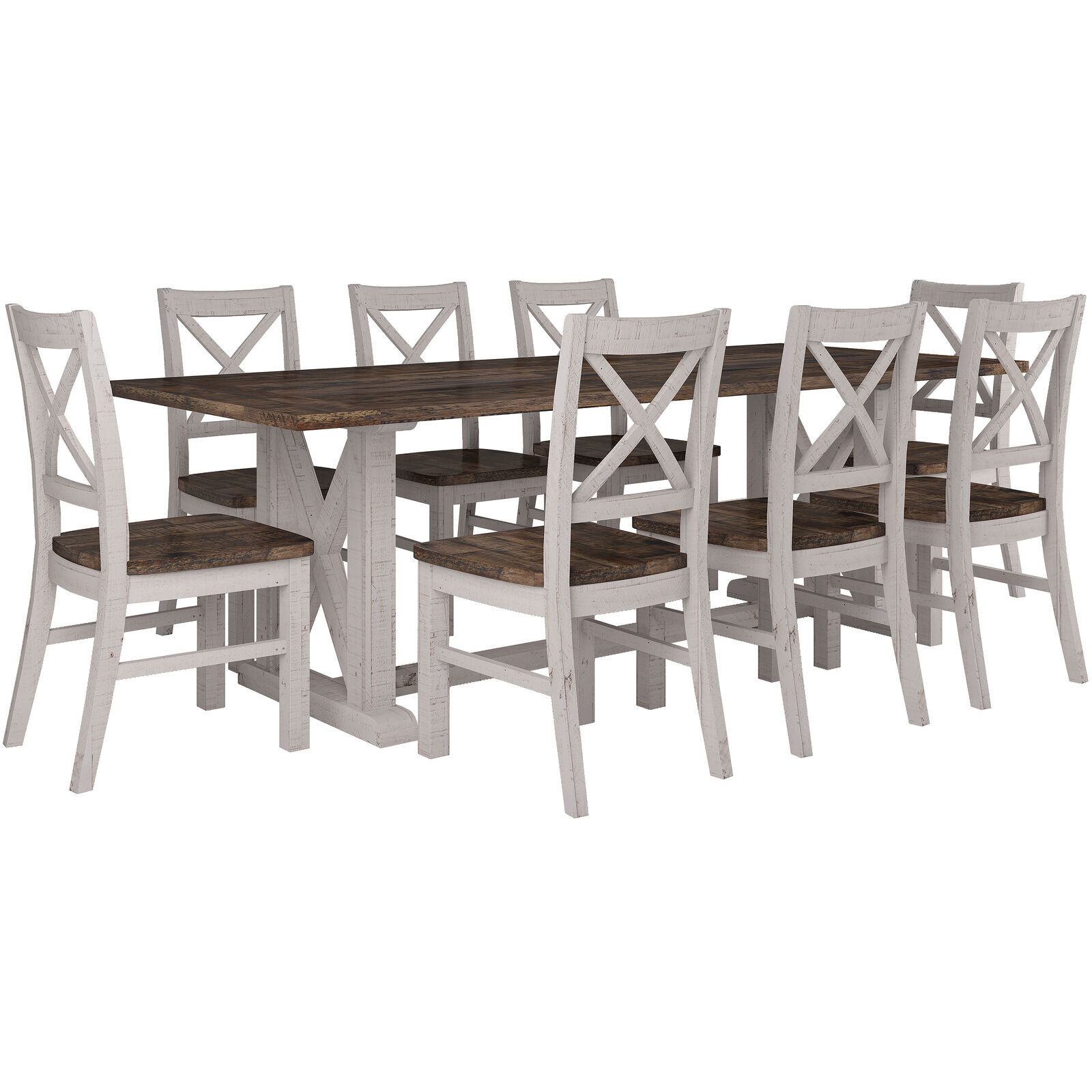 Erica Dining Set 200cm Table Chair Solid Acacia Wood Timber Brown White Erica Dining Set 200cm Table Chair Solid Acacia Wood Timber Brown White