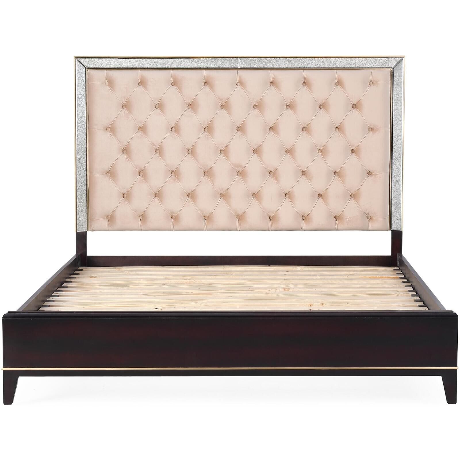 Amelia Antique Bed Frame Velvet Fabric Bedhead Solid Birch Timber Wood Amelia Antique Bed Frame Velvet Fabric Bedhead Solid Birch Timber Wood