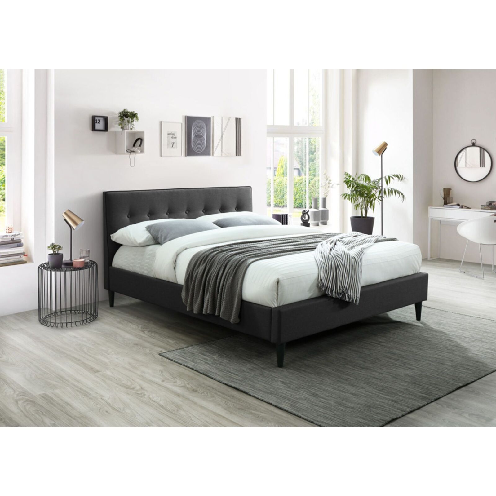 Manoora Bed Frame Timber Mattress Base Fabric Upholstered - Grey Manoora Bed Frame Timber Mattress Base Fabric Upholstered - Grey