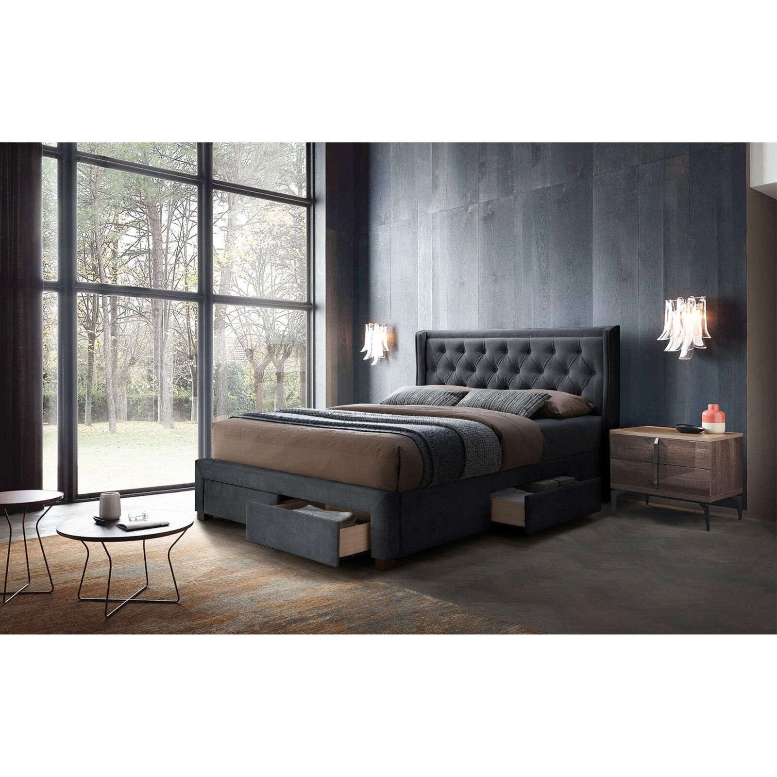 Outer Frame Timber Mattress Base With Storage Drawers - Grey Outer Frame Timber Mattress Base With Storage Drawers - Grey