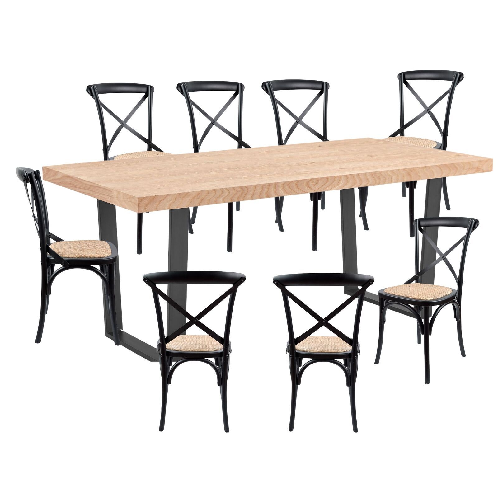 Petunia Dining Table Set Cross Back Chair Elm Timber Wood Metal Leg Petunia Dining Table Set Cross Back Chair Elm Timber Wood Metal Leg