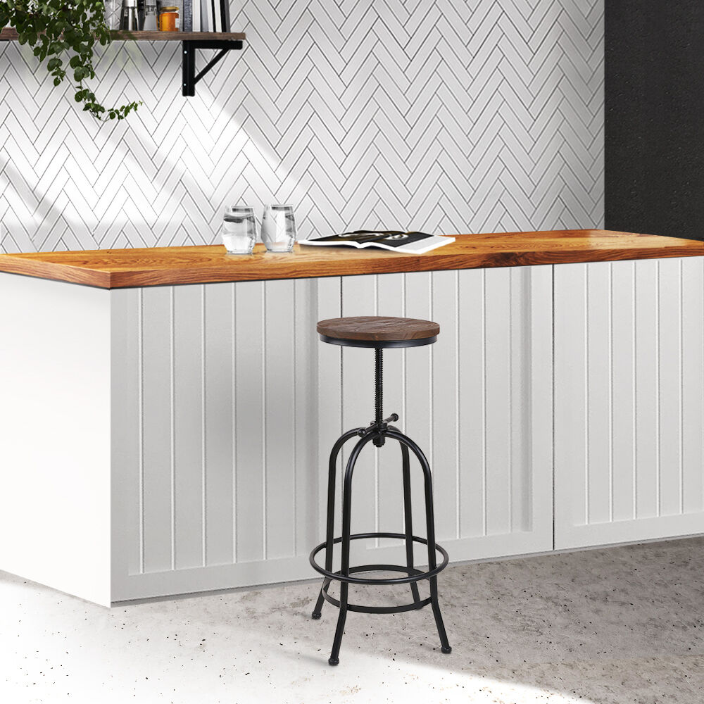 Bar Stool Industrial Round Seat Wood Metal - Black and Brown Bar Stool Industrial Round Seat Wood Metal - Black and Brown