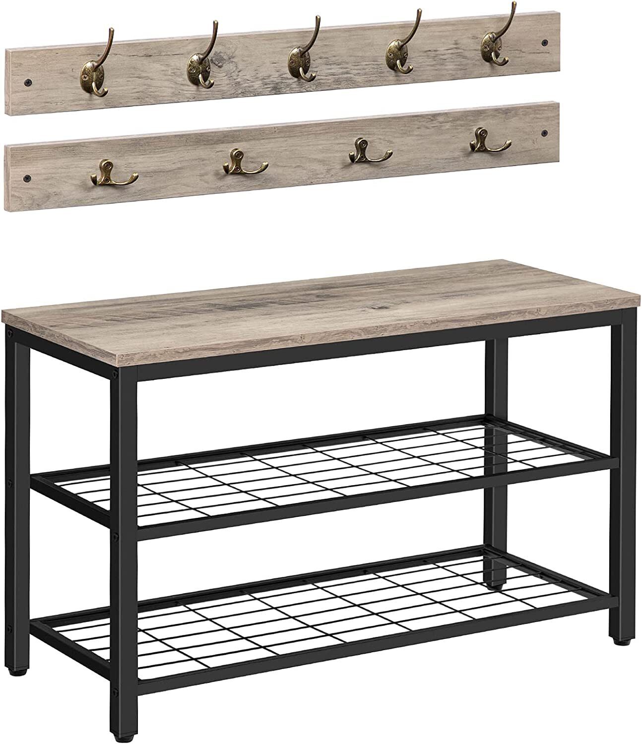 Industrial Design Entryway Shoe Rack with Coat Hooks Organizer Industrial Design Entryway Shoe Rack with Coat Hooks Organizer