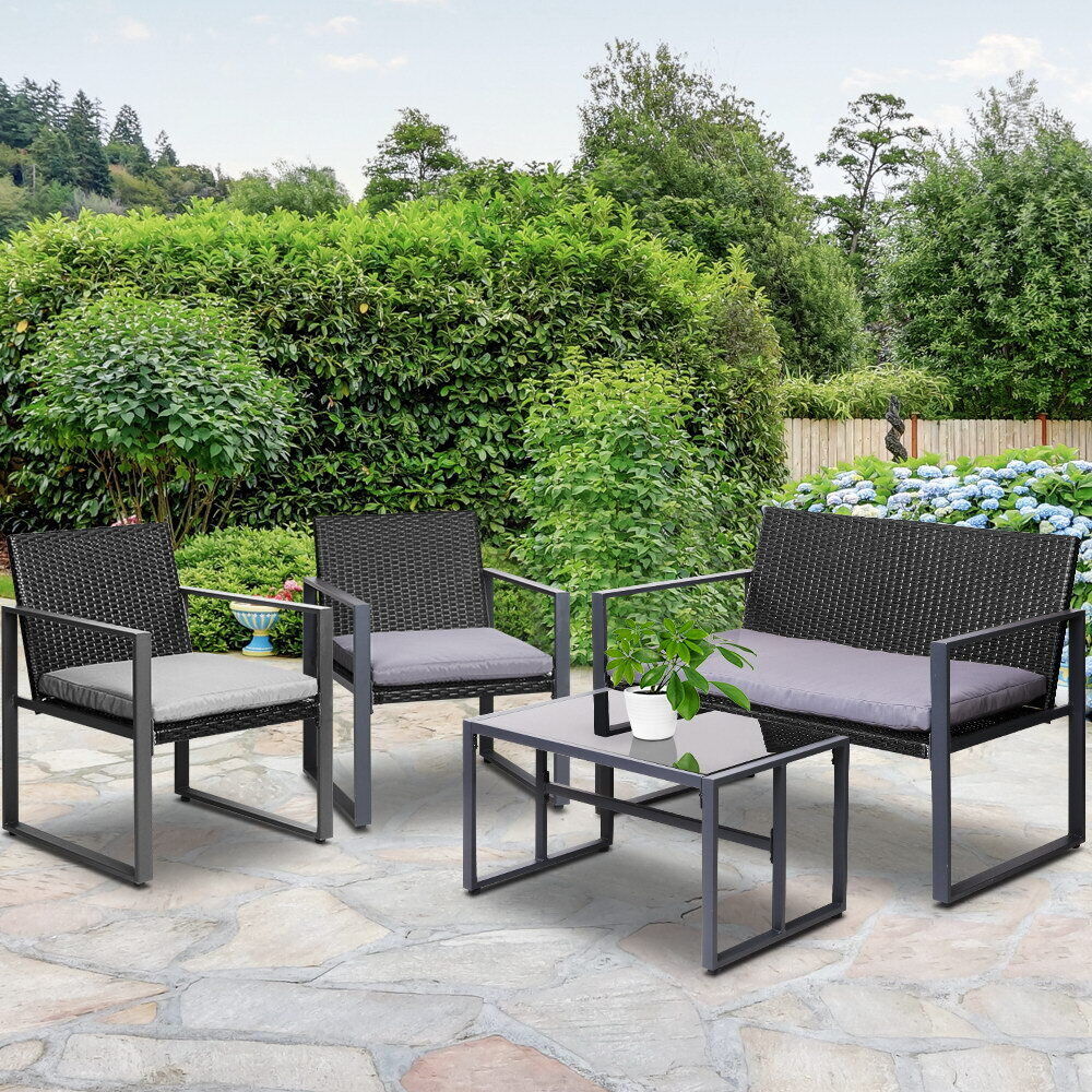 4PC Outdoor Furniture Patio Table Chair Black 4PC Outdoor Furniture Patio Table Chair Black