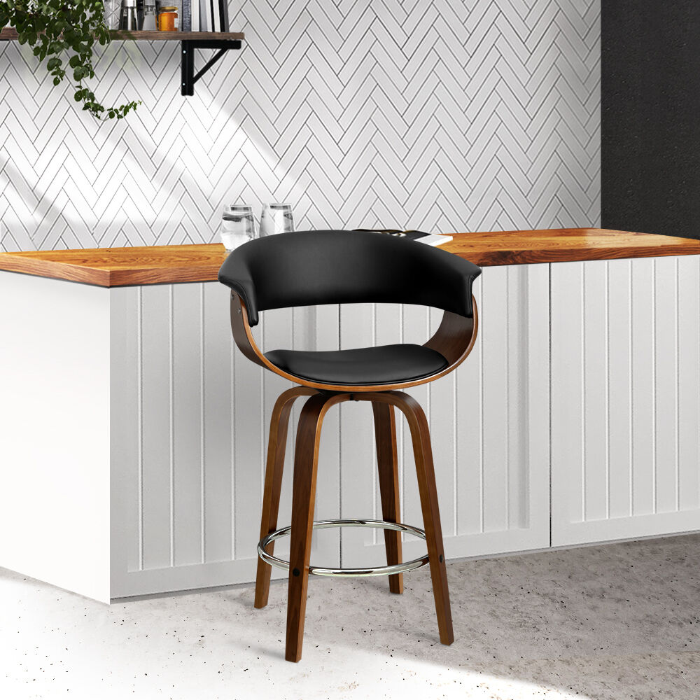 Swivel PU Leather Bar Stool - Wood and Black Swivel PU Leather Bar Stool - Wood and Black