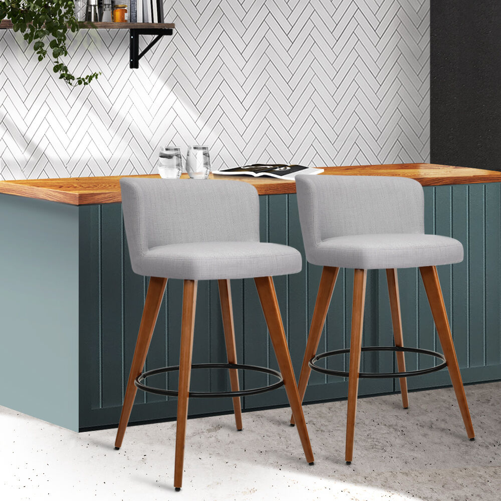 Wooden Fabric Bar Stools Circular Footrest - Light Grey Wooden Fabric Bar Stools Circular Footrest - Light Grey