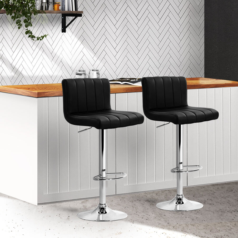 Line Style PU Leather Bar Stools - Black Line Style PU Leather Bar Stools - Black