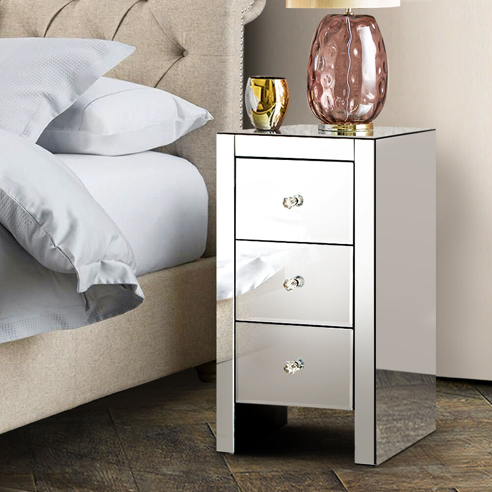 Palatine Mirrored Bedside Tables Drawers Crystal Chest Nightstand Glass Palatine Mirrored Bedside Tables Drawers Crystal Chest Nightstand Glass