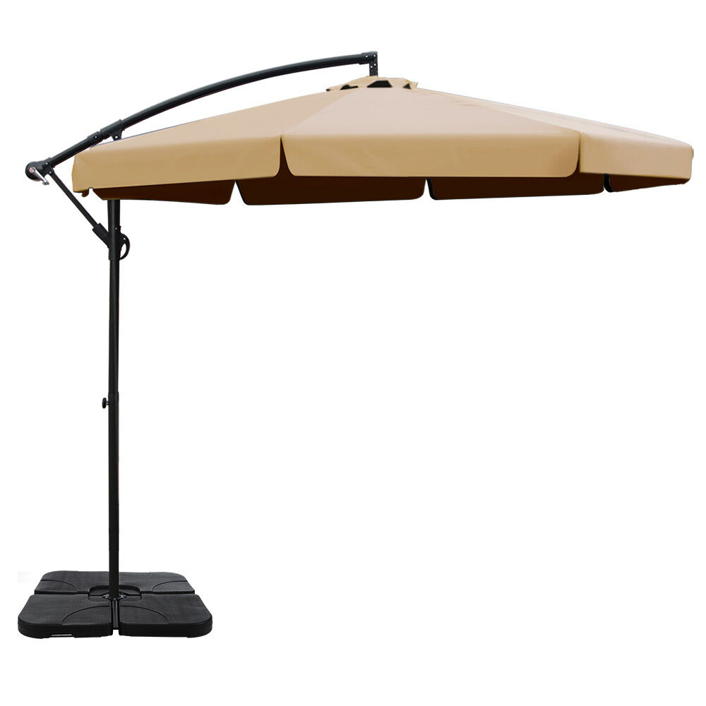 3M Umbrella with 50x50cm Base Outdoor Umbrellas Cantilever Patio Sun Beach UV 3M Umbrella with 50x50cm Base Outdoor Umbrellas Cantilever Patio Sun Beach UV