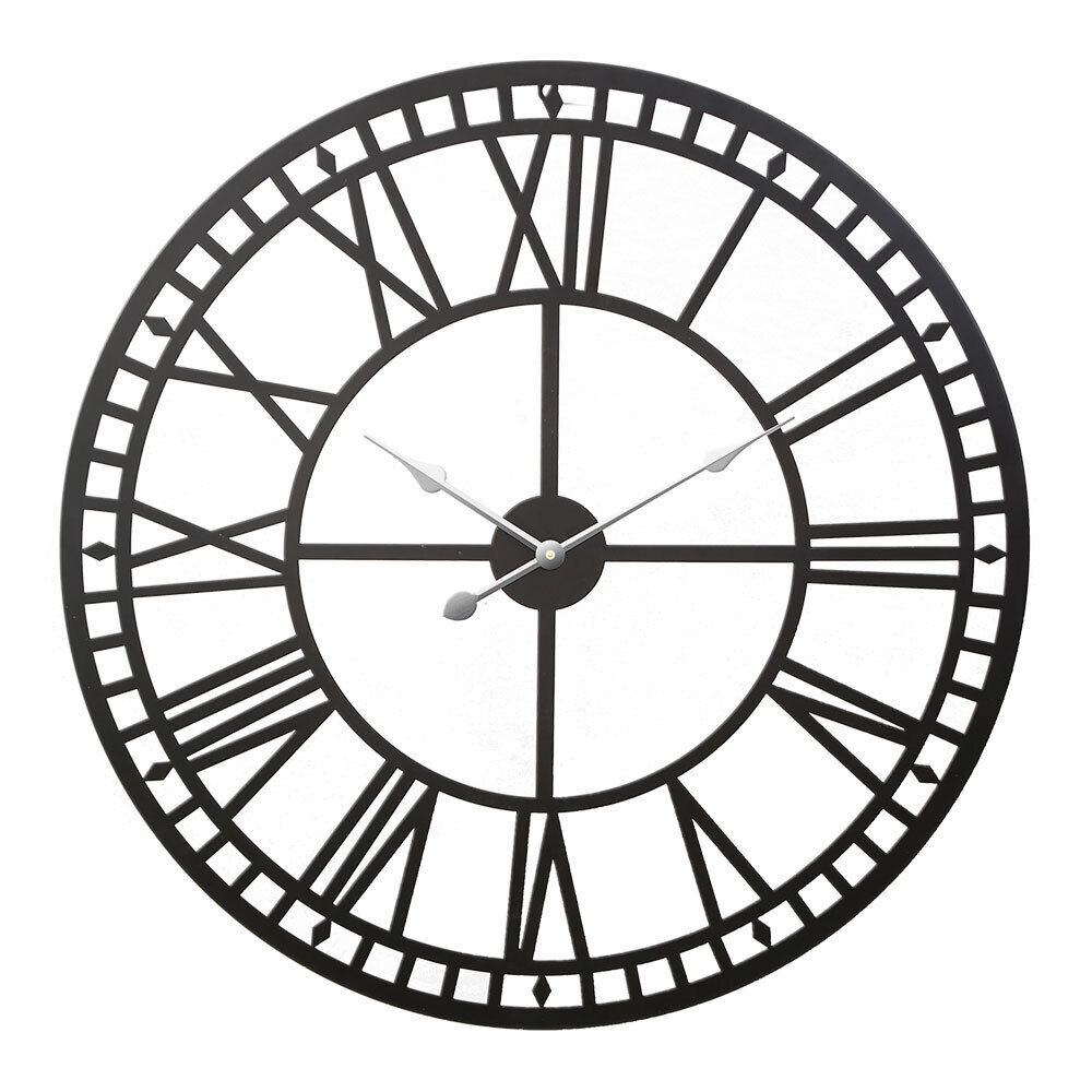 Large Wall Clock Roman Numerals Round Metal Luxury Home Decor Black Large Wall Clock Roman Numerals Round Metal Luxury Home Decor Black