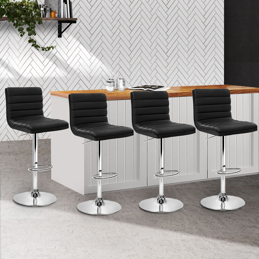 Set of 4 PU Leather Lined Pattern Bar Stools- Chrome Set of 4 PU Leather Lined Pattern Bar Stools- Chrome