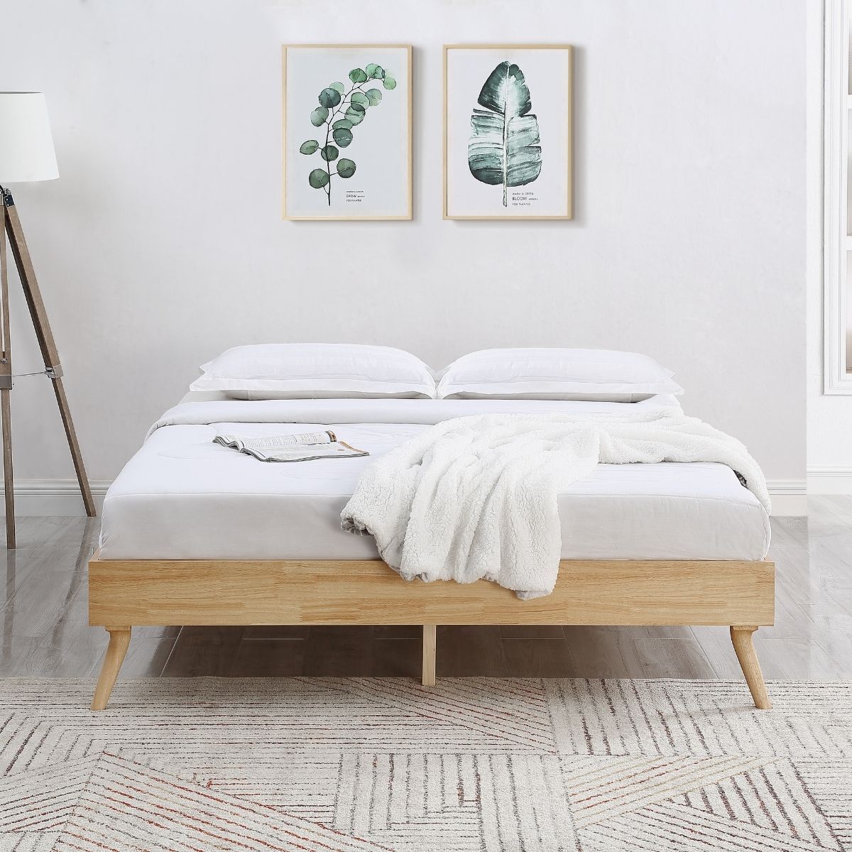 Natural Oak Ensemble Bed Frame Wooden Slat Natural Oak Ensemble Bed Frame Wooden Slat