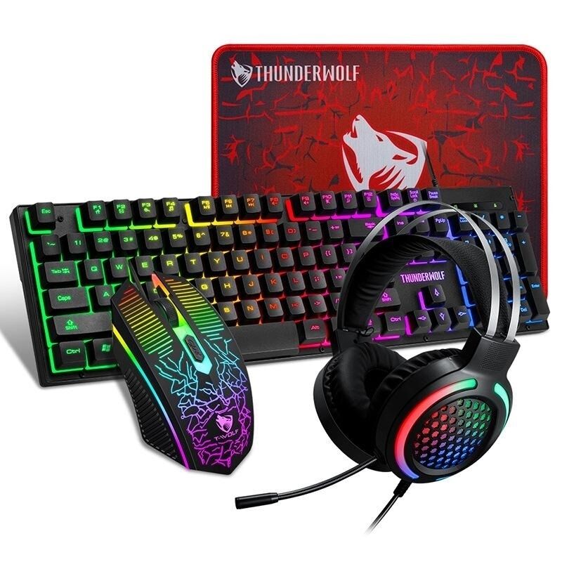 T-Wolf 4-pcs Rainbow Keyboard/Mouse/Headphone/Mouse Pad Kit Set T-Wolf 4-pcs Rainbow Keyboard/Mouse/Headphone/Mouse Pad Kit Set