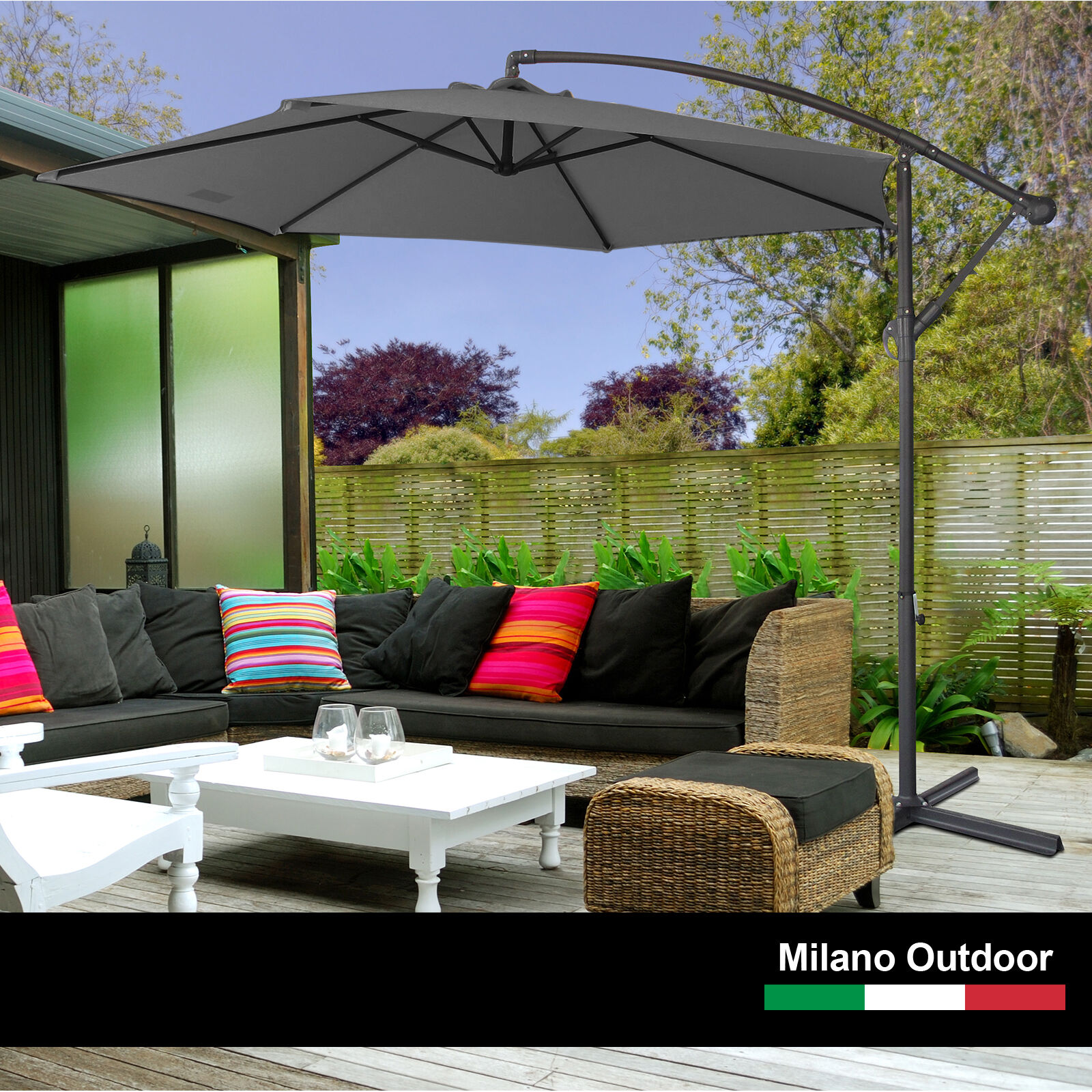 3M Outdoor Umbrella Cantilever With Protective Cover Patio Garden Shade 3M Outdoor Umbrella Cantilever With Protective Cover Patio Garden Shade