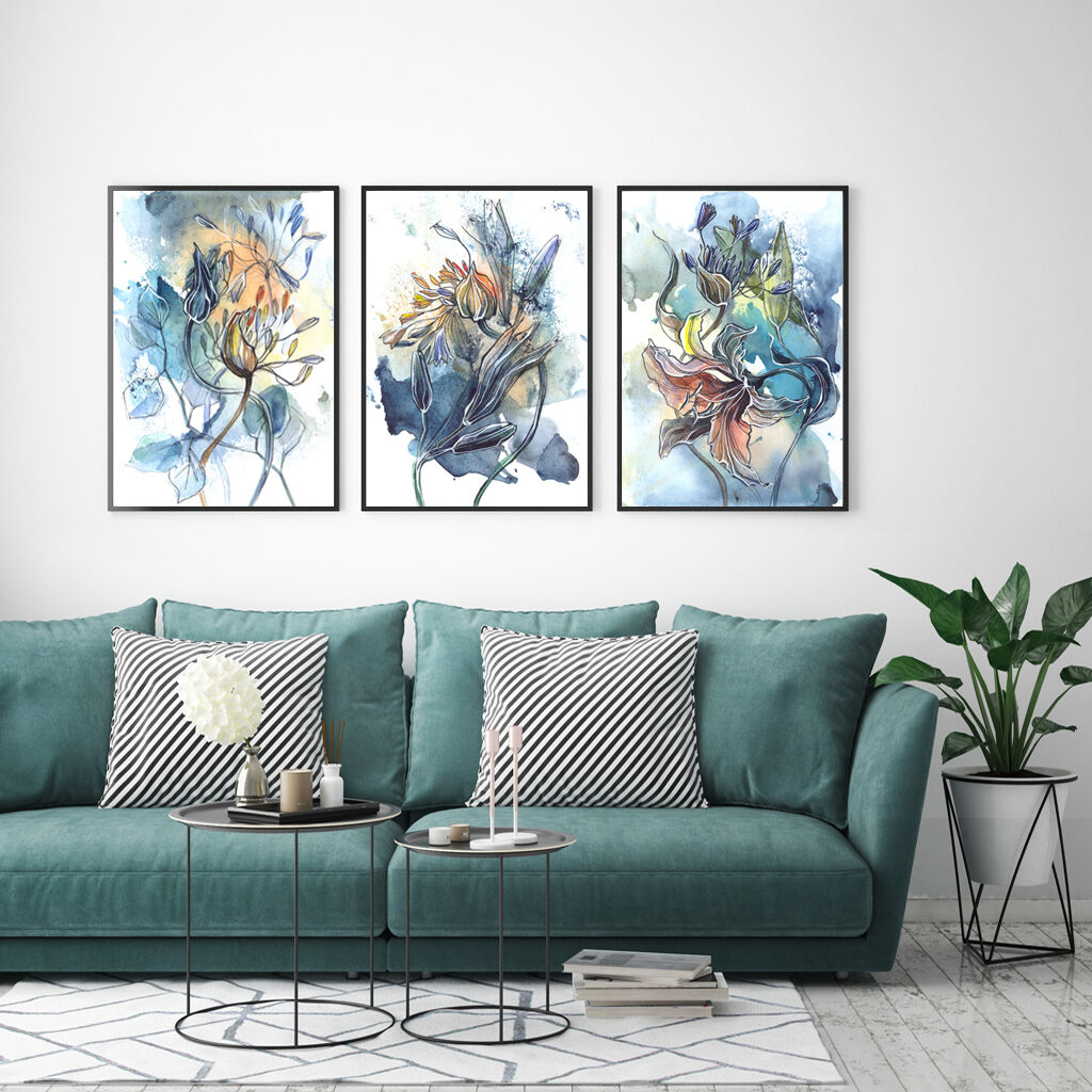Watercolor Style Abstract Flower 3 Sets Black Frame Canvas Wall Art Watercolor Style Abstract Flower 3 Sets Black Frame Canvas Wall Art