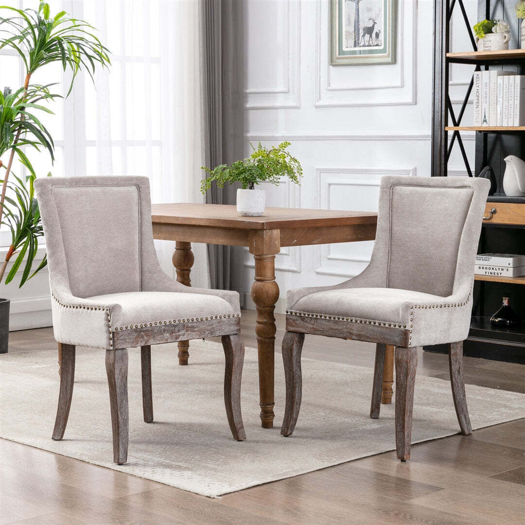 2X Solid Wood Fabric Upholstered Dining Chair Luxury Accent Chairs with Nailhead 2X Solid Wood Fabric Upholstered Dining Chair Luxury Accent Chairs with Nailhead