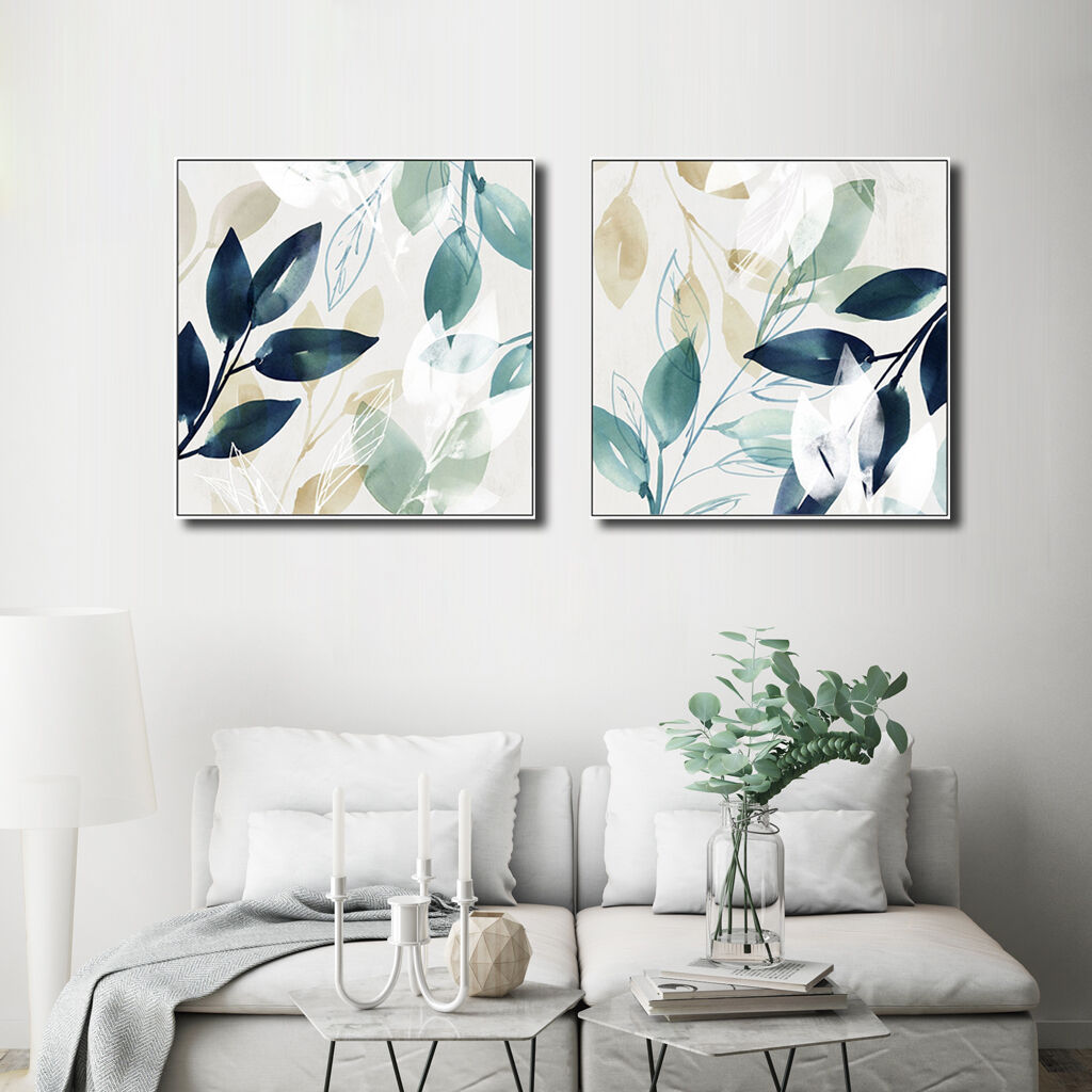 Watercolour style leaves 2 Sets White Frame Canvas Wall Art Watercolour style leaves 2 Sets White Frame Canvas Wall Art
