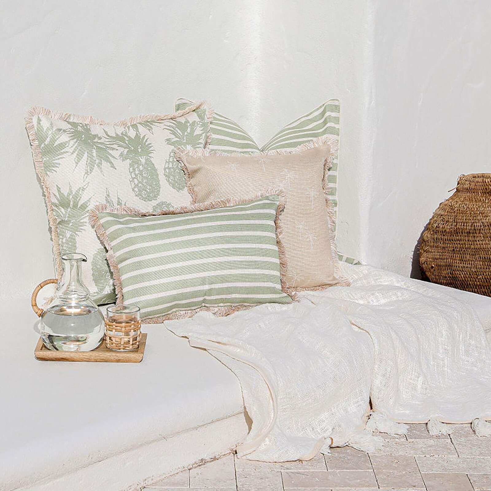 Cushion Cover-With Piping-Hampton Stripe Sage Cushion Cover-With Piping-Hampton Stripe Sage