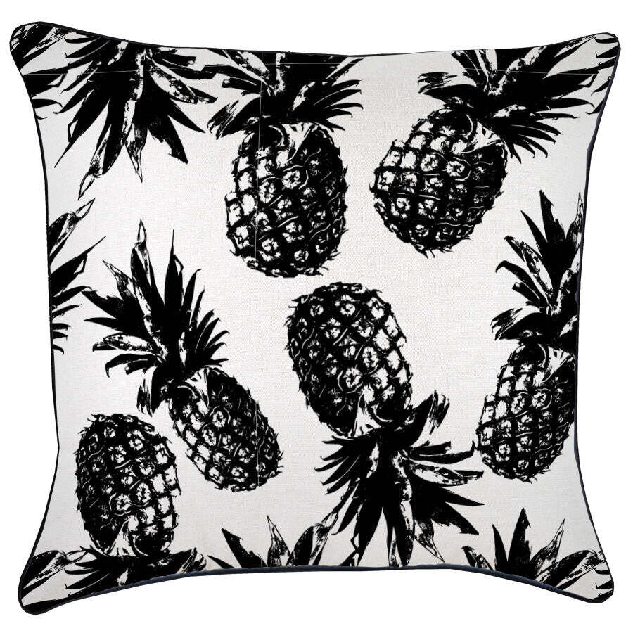 Cushion Cover-With Black Piping-Pineapples Black Cushion Cover-With Black Piping-Pineapples Black