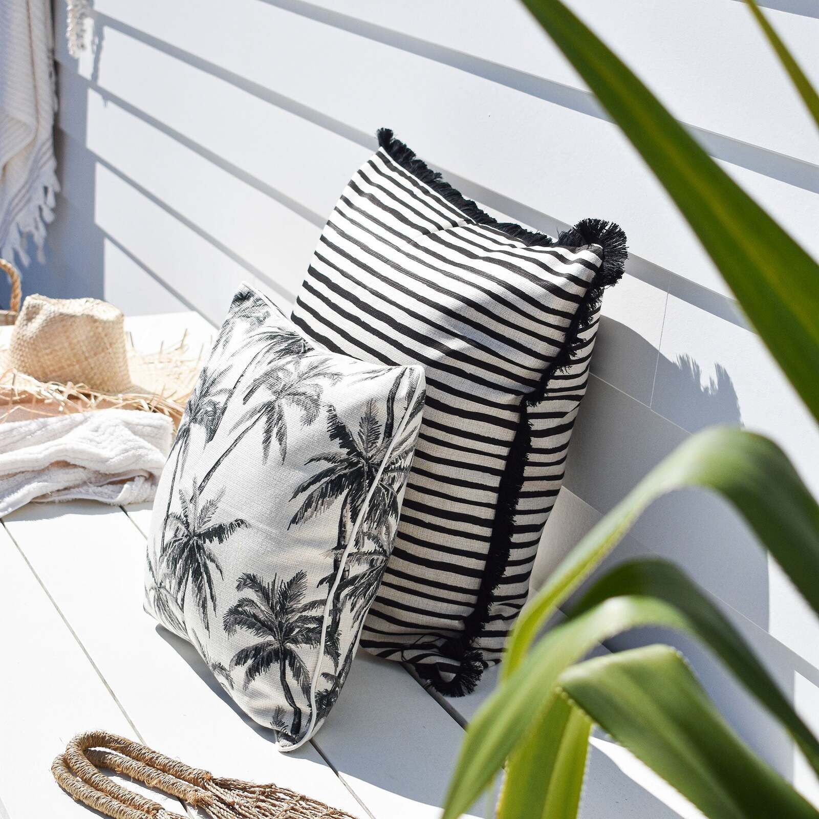 Cushion Cover-Coastal Fringe Black-Paint Stripes Cushion Cover-Coastal Fringe Black-Paint Stripes