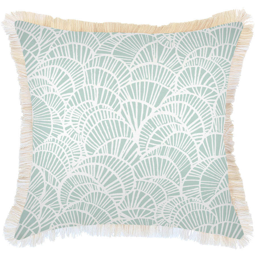 Cushion Cover-Coastal Fringe Natural-Positano Pale Mint Cushion Cover-Coastal Fringe Natural-Positano Pale Mint