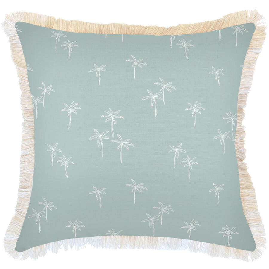 Cushion Cover-Coastal Fringe Natural-Palm Cove Seafoam Cushion Cover-Coastal Fringe Natural-Palm Cove Seafoam