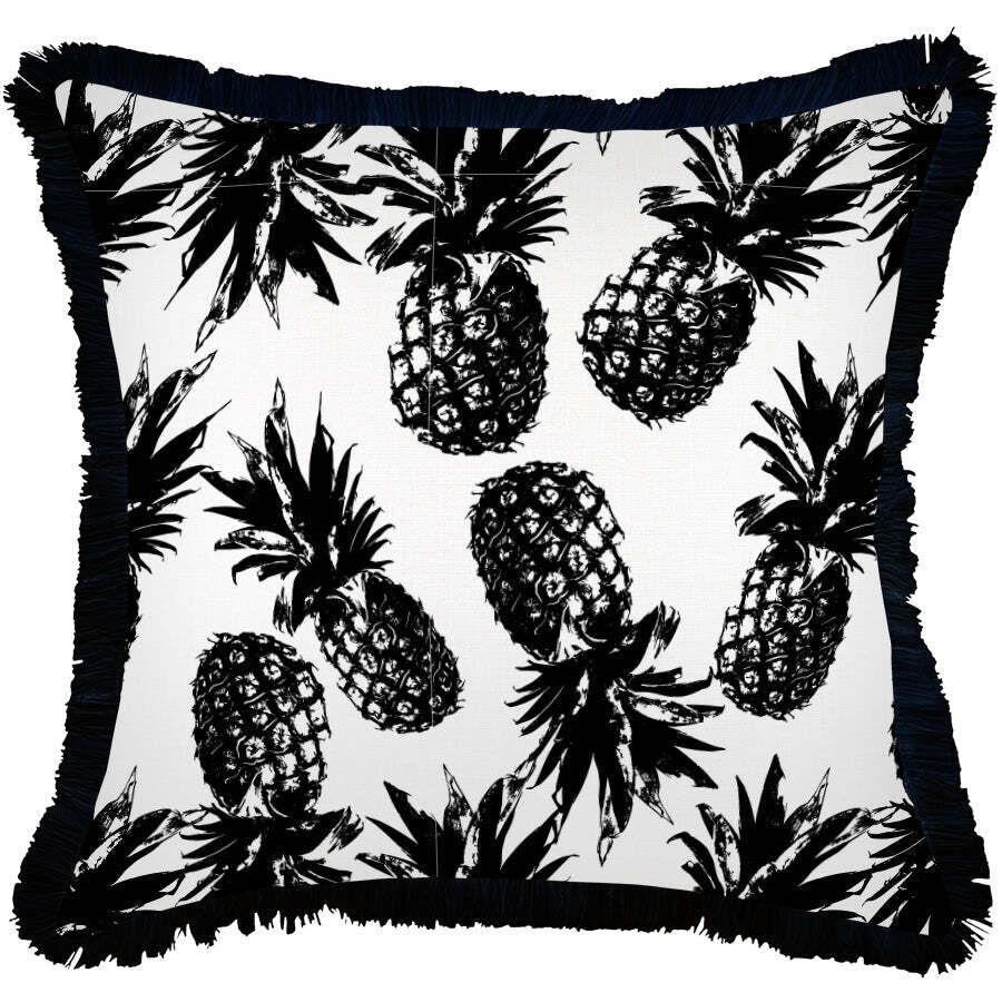 Cushion Cover-Coastal Fringe Black-Pineapples Black Cushion Cover-Coastal Fringe Black-Pineapples Black