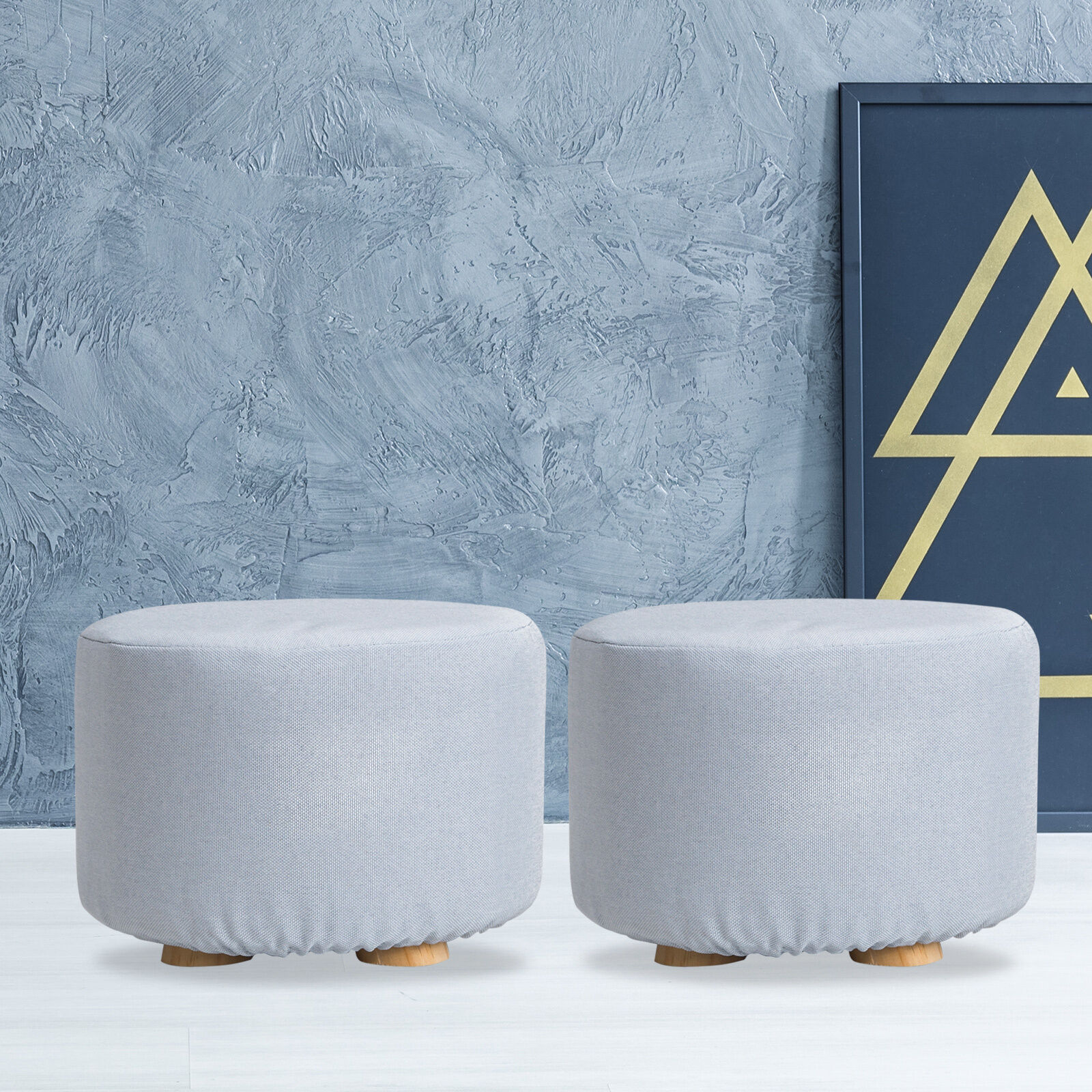 La Bella Fabric Ottoman Round Wooden Leg Foot Stool La Bella Fabric Ottoman Round Wooden Leg Foot Stool